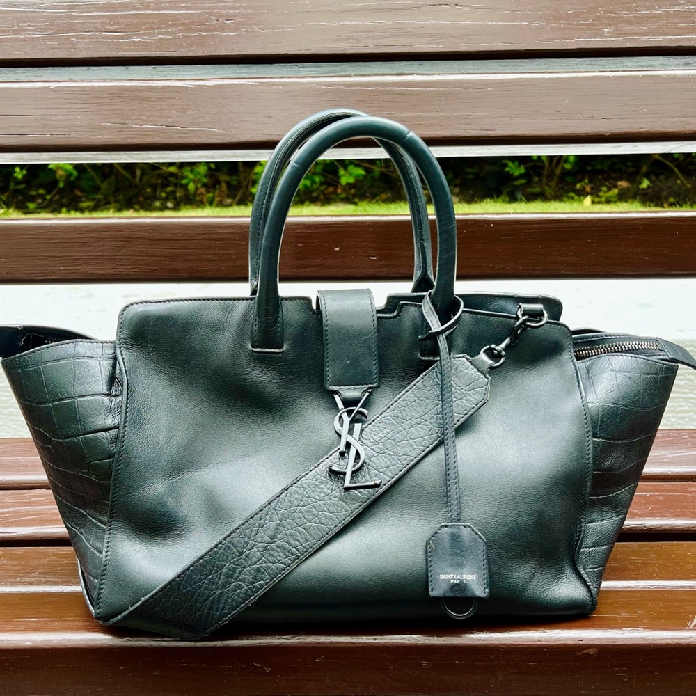 Saint Laurent Black Croc Embossed Leather Baby Downtown Cabas Tote